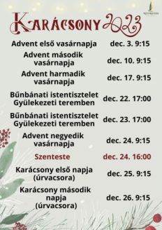 Decemberi alkalmak, események a Békési Református Egyházközségnél 